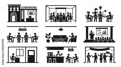 Business people in office spaces.