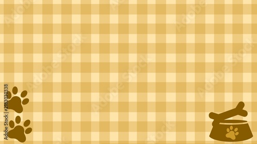 Gingham background with pet paw print and bone. Paw print and bone background. Gingham checkered background with pet footprint and dog bone decoration