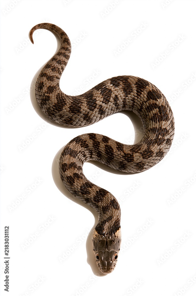 Obraz premium Brown and tan patterned snake coiled on white