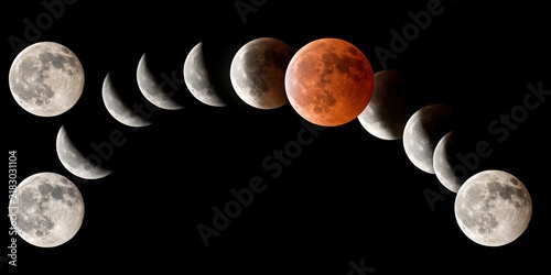 Obraz w ramie Composite image showing lunar eclipse phases sequence