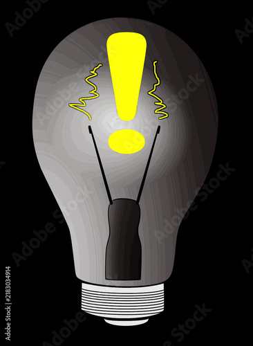 Quadro su tela Bright Idea Concept: Light Bulb With Exclamation Mark Symbolizing Creativity, In