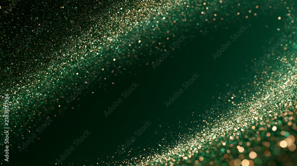 Obraz premium Abstract emerald green Christmas background with sparkling golden glitter wave frame.