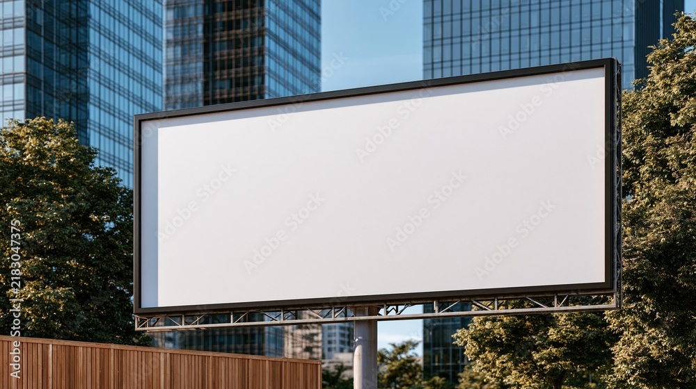 Fototapeta premium Blank billboard in urban setting with trees and