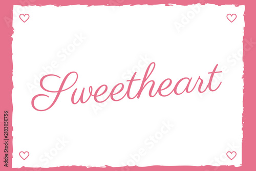 Canvas Print Sweetheart text illustration with heart icons and pink border frame sweetheart t