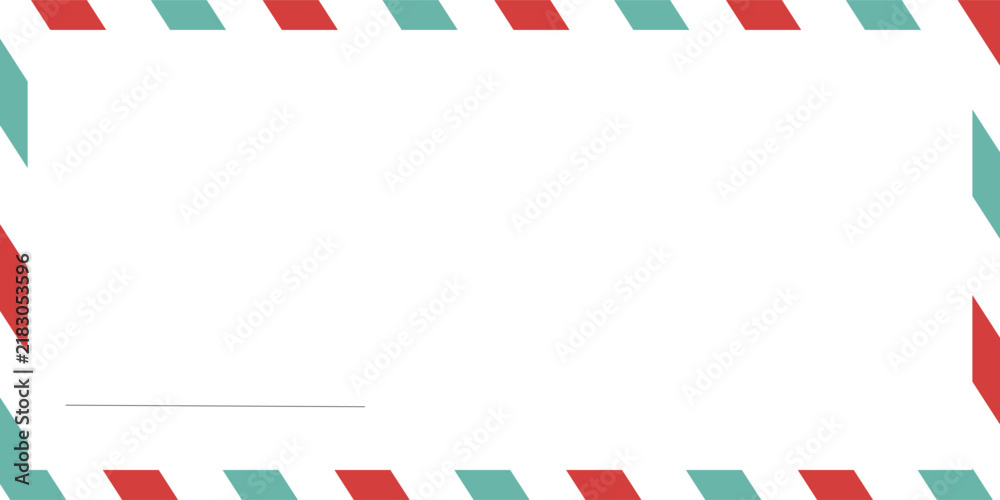 Fototapeta premium Blank airmail envelope frame, border with green and red striped line in christmas theme with 6x4 scale ratio for decoration, cutout, isolated.