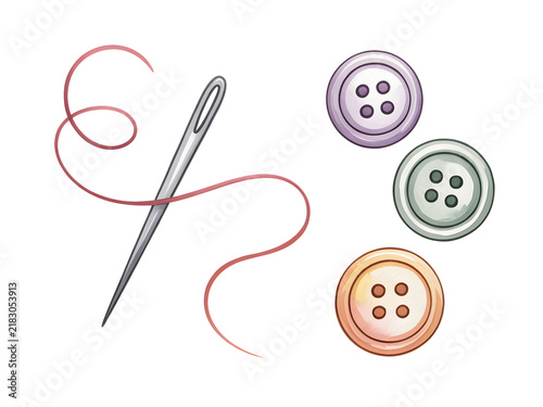 Watercolor sewing kit set with needle spool of thread and buttons