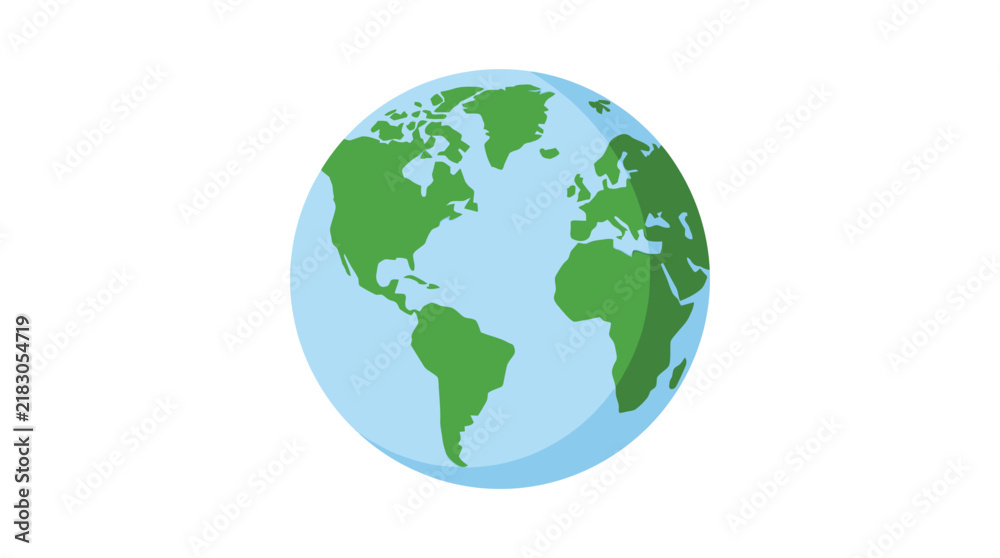 Fototapeta premium Stylized planet earth vector illustration featuring vibrant green continents against a bright blue textured round surface