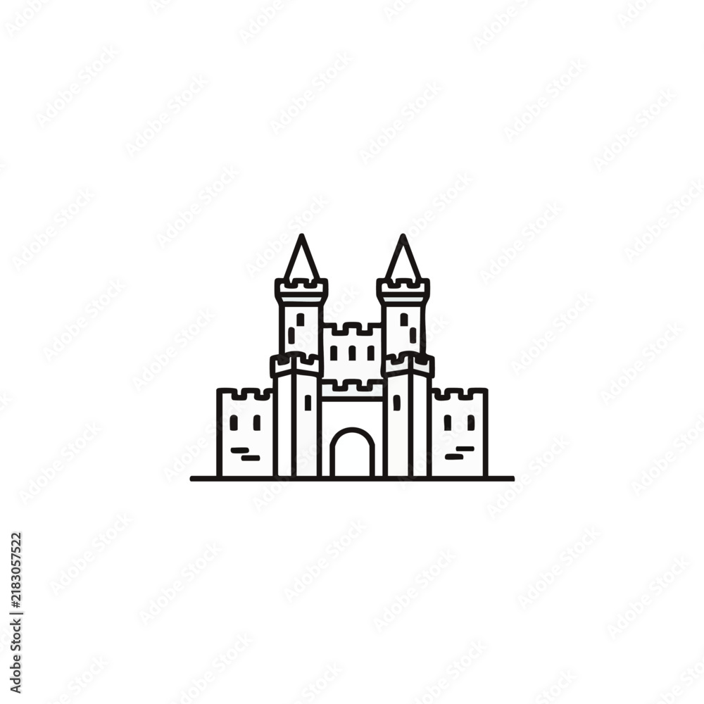 Fototapeta premium Elegant minimalist medieval castle illustration with detailed battlements and towers, concept for fantasy branding, game design, and historical event promotion