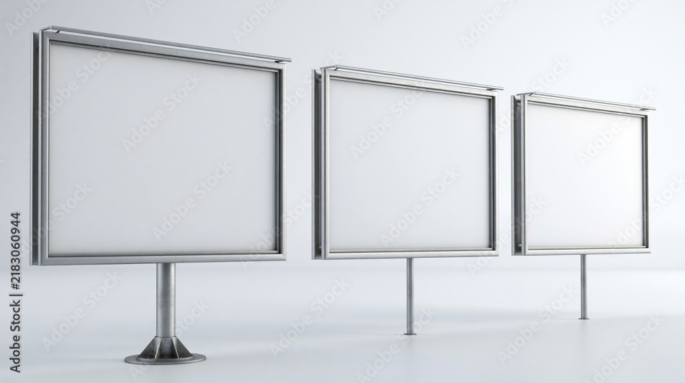 Obraz premium Three blank metal billboards on stands in a