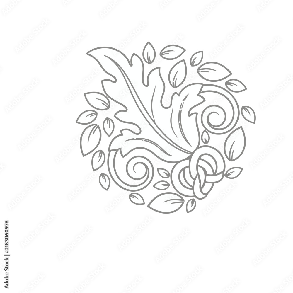 Fototapeta premium Floral Swirl Ornament with Leaves