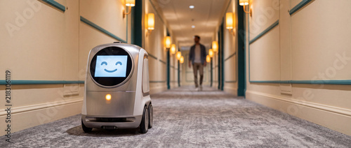 Service robot navigating a hotel corridor