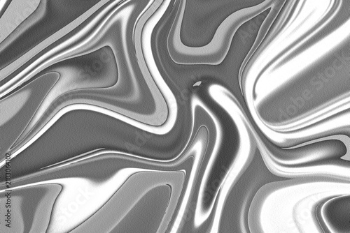 Swirling metallic pattern displays a fluid reflective silver surface texture