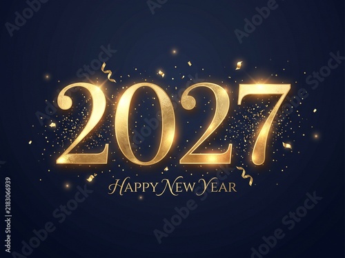 Happy New Year 2027 Gold Typography Design on Navy Background 