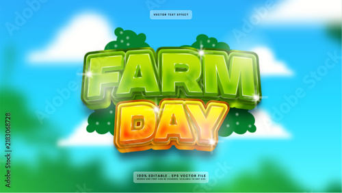 Farm Day 3D Cartoon Text Effect Design Template