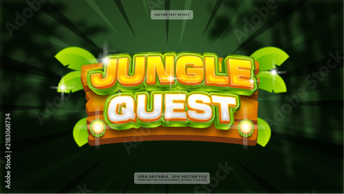 Jungle Quest Game Title Text Effect Vector Design
