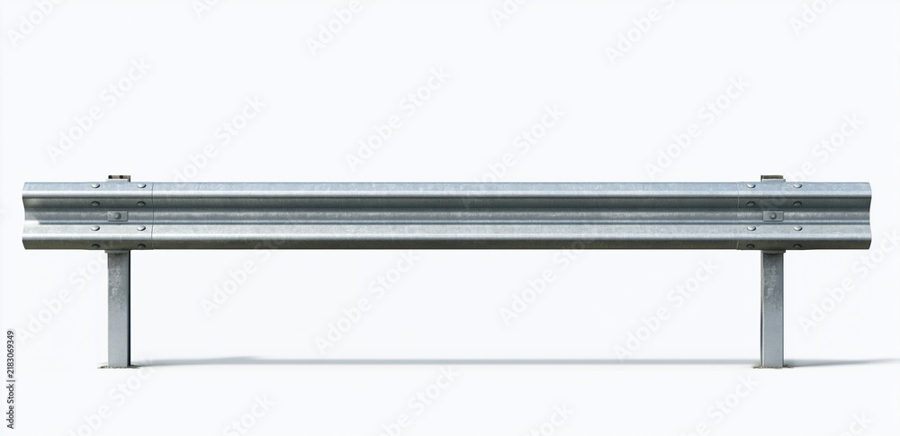Fototapeta premium Galvanized metal road guardrail isolated on white background