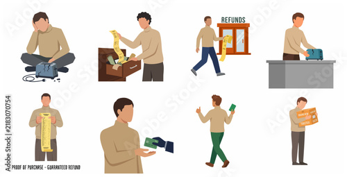 Consumer rights process for returning broken electronics and getting a refund or replacement with proof of purchase
