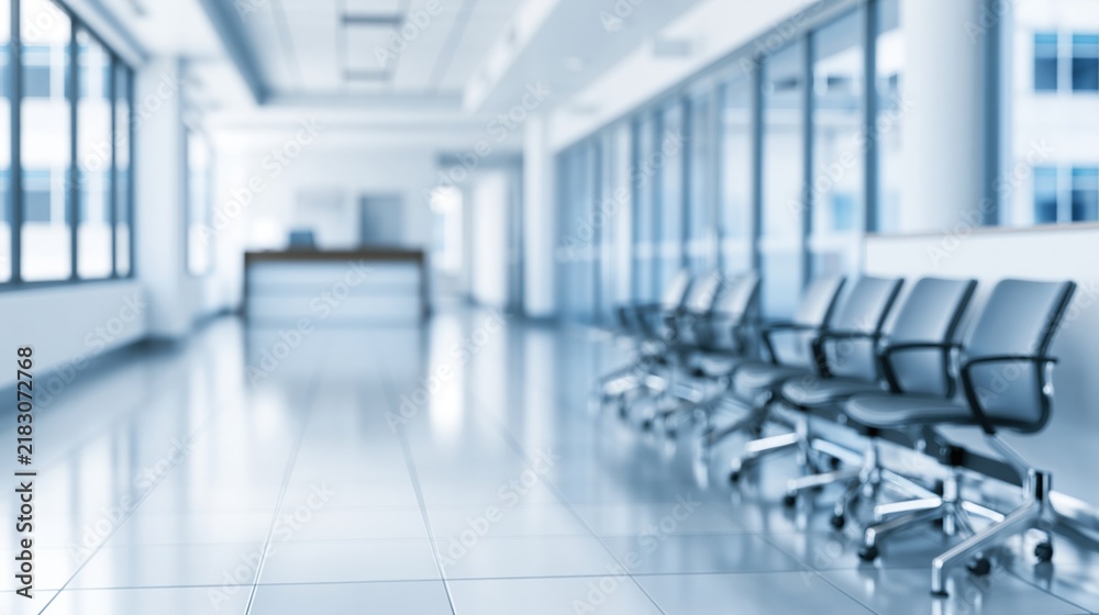 Obraz premium Empty modern office hallway with rows of waiting