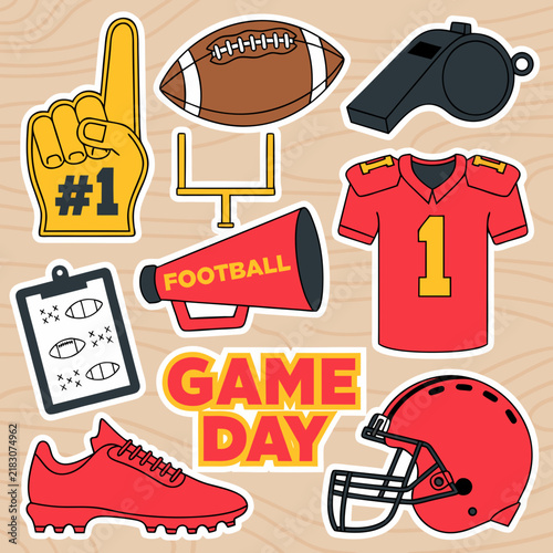 Game Day American Football Patch Badge Set with Helmet Cleats and Jersey