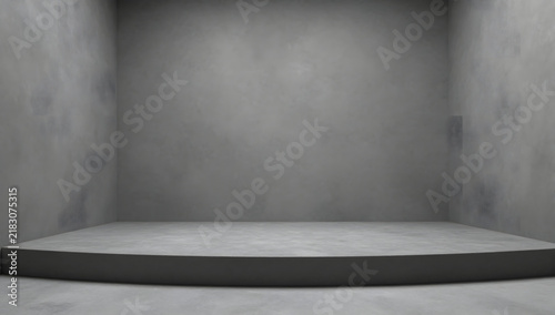 Empty Stage Podium: A minimalist, stark concrete stage with a raised podium awaits its performer or presentation, embodying a sense of anticipation and potential in an empty, neutral space.