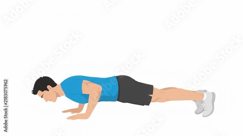 Man Doing Push Up Exercise Flat Vector Animation on White Background