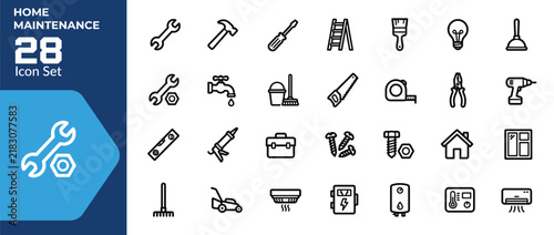 Home maintenance vector icon set for repair service construction tools renovation work and hardware mobile apps