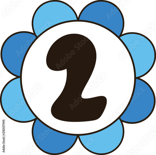Minimalist blue flower number two digital drawing for kids learning materials and nursery decor