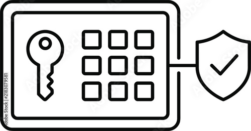 Foto Safe box deposit vault line icon displaying digital electronic keypad grid lock