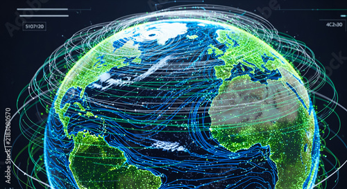 Digital globe shows global data flow and network connectivity