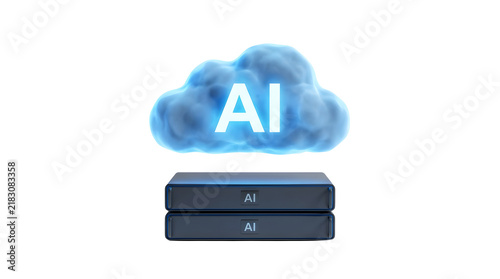 Artificial Intelligence cloud computing server hardware isolated on white background