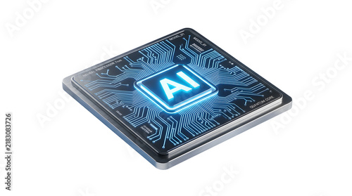 AI Processor Chip Isolated on White Background for Advanced Computing and Technology