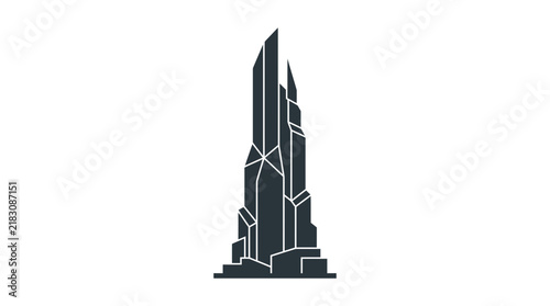 Modern minimalist futuristic skyscraper silhouette vector illustration isolated on white