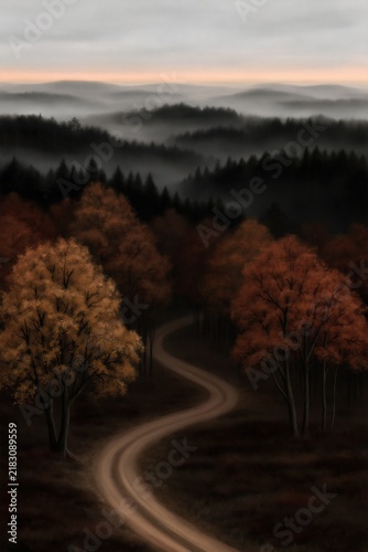 Mindful Autumn Nature Escape, Mindful Autumn Landscape for Seasonal Wellness and Peaceful Nature  , Misty Seasonal Slow Living  
