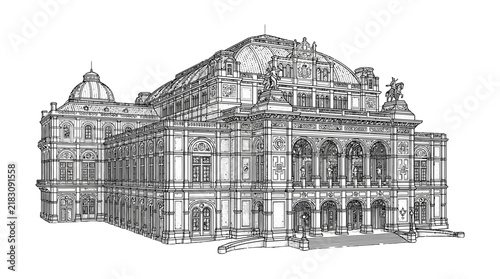 Detailed vector illustration of the grand opera house building showcasing intricate architectural elements and historic features