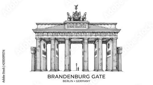 Detailed vector illustration of the iconic Brandenburg Gate monument located in central Berlin Germany city landscape