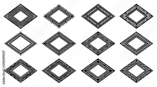 Geometric diamond pattern with black and white lines