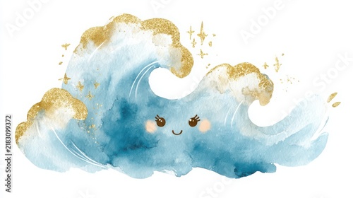 Happy Cartoon Wave with Glittery Foam and Cheerful Expression