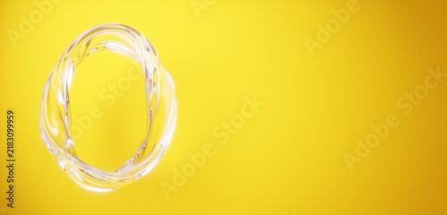 3D CG illustration stock featuring a water flow ring and a frame of light. Yellow background.Copy space (horizontal)