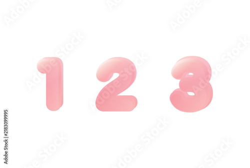 ぷっくり立体感のある3D風ピンクの数字セット（1, 2, 3）