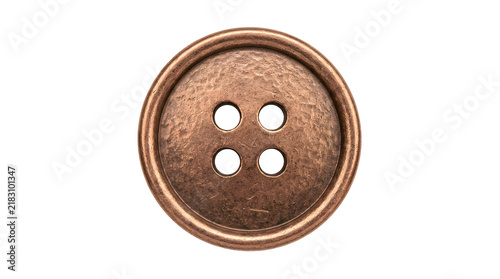 Antique copper sewing button isolated on transparent background