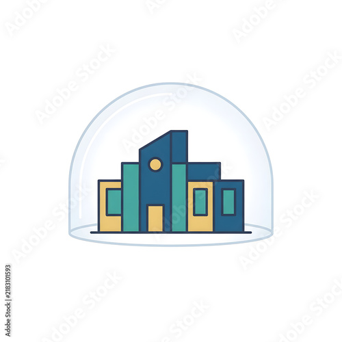 Modern Residential Complex Protected Within A Transparent Protective Glass Dome Structure