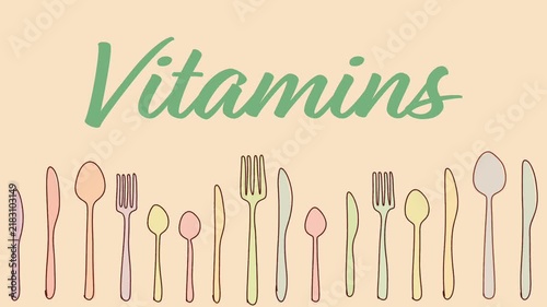 Vitamins Spoon Fork Knife Colorful Wiggle Lines Text 