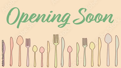 Opening Soon Spoon Fork Knife Colorful Wiggle Lines Text 