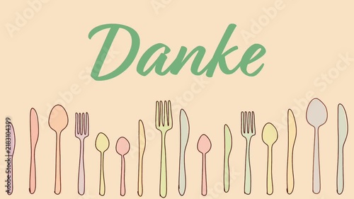Danke Spoon Fork Knife Colorful Wiggle Lines Text 