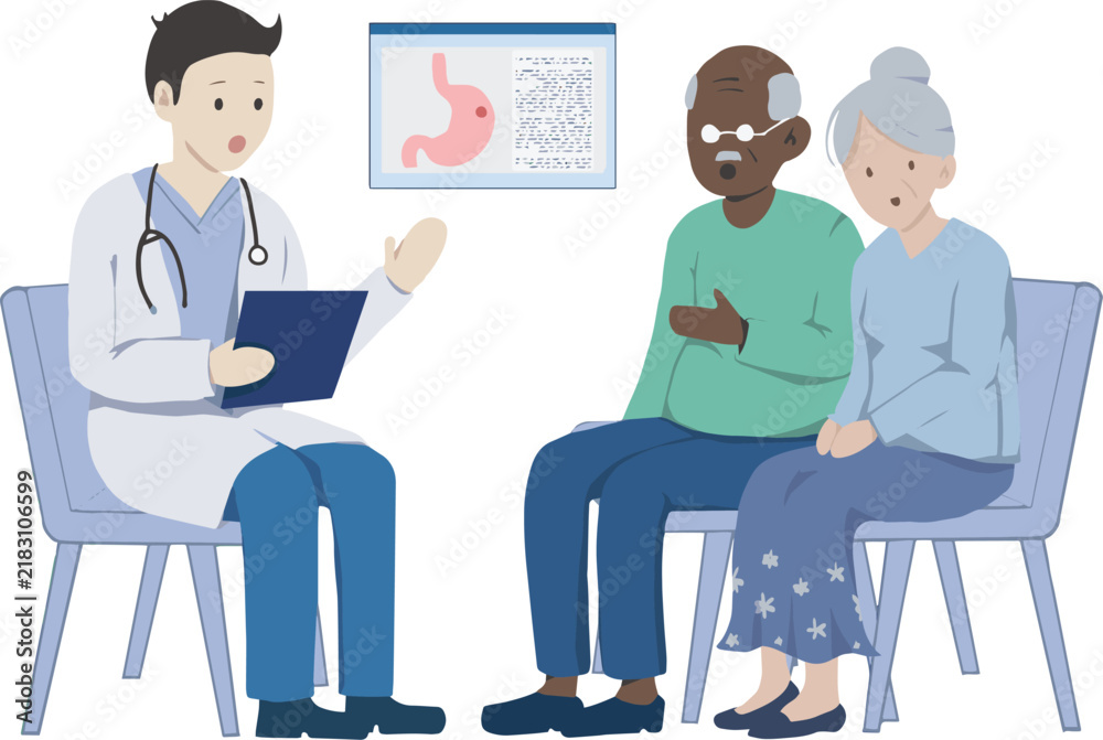 Obraz premium Doctor Consulting Elderly Patient Medical Care Vector Illustration