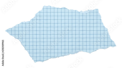 Torn piece of blue grid paper on transparent background