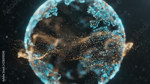 Digital Earth Globe Made of Glowing Particles and Data Network Connections in Space
