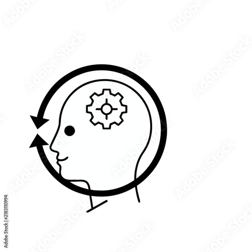 Human Head with Gear and Circular Arrows Icon
