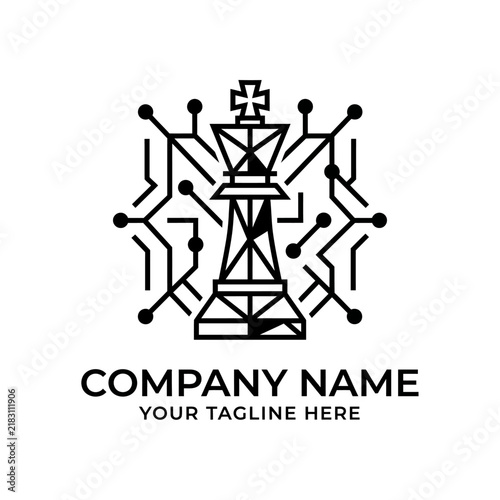Digital Strategy Chess King Logo - Technology and Business Concept