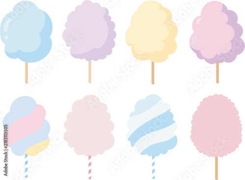 Cute Pastel Cotton Candy Illustration Set